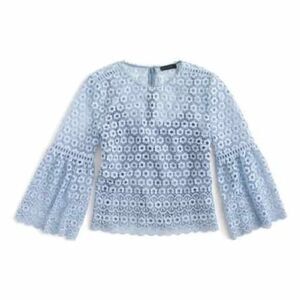J Crew Light Blue Daisy Lace Bell Sleeve Top G9911